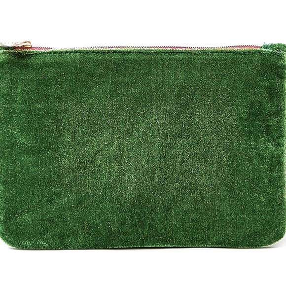 3/$10 Ipsy Glam Bag New November Forest Green Shiny Velvet Gold Zip Makeup Bag - Picture 8 of 8